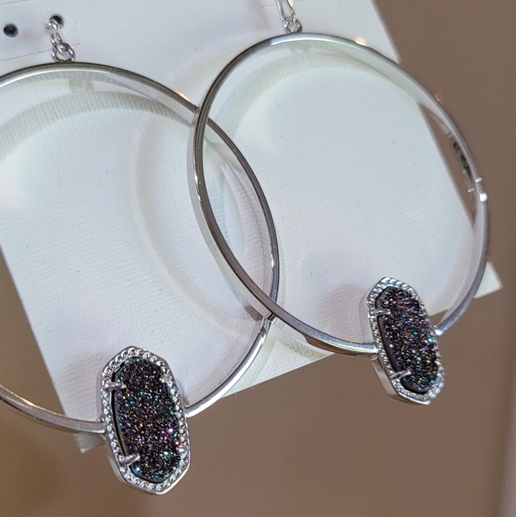 NWT Kendra Scott Drusy Earrings Silver Hoops - Picture 10 of 16